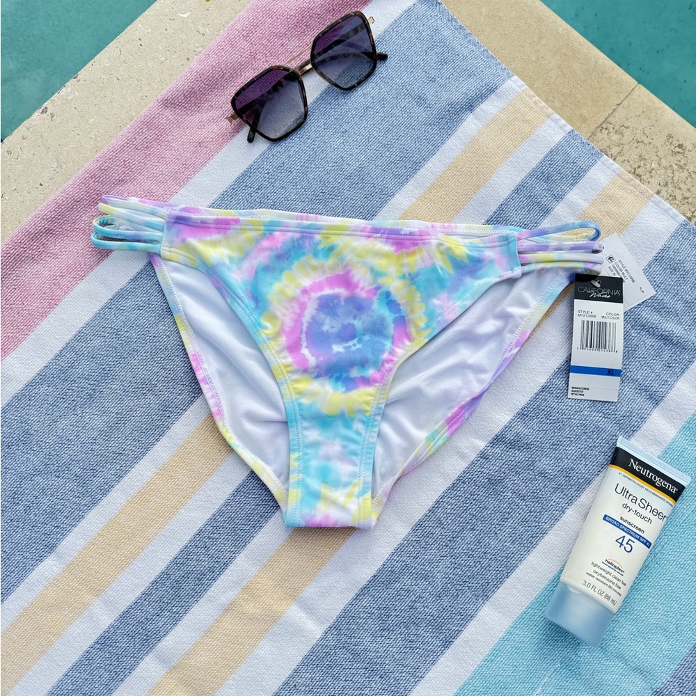 *NWT, Women's, Yellow Tie Dye Stretch, Hipster Swimsuit Bottom, Size XL